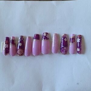 Purple and Pink Floral Press-On Nails